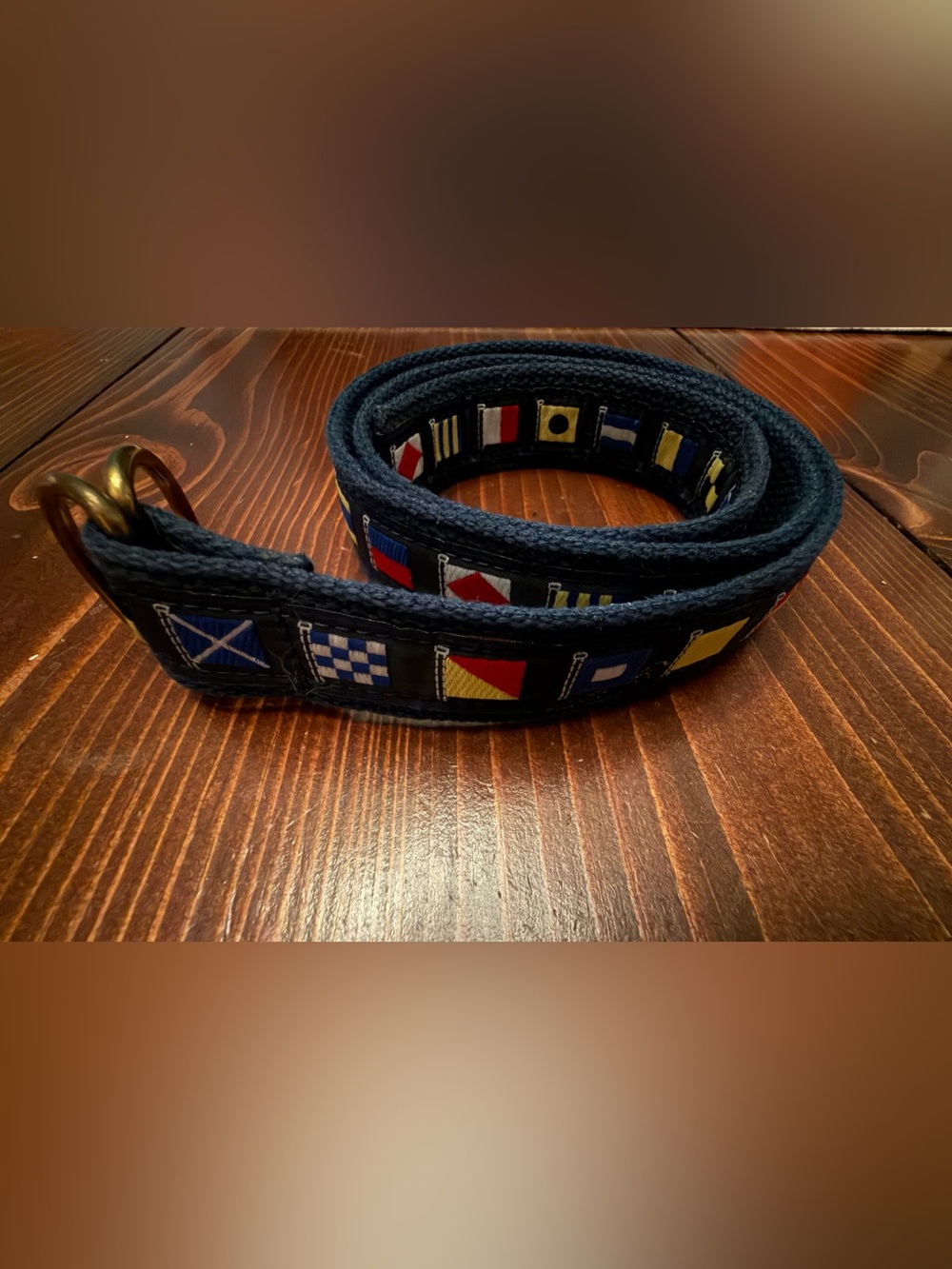 Lands End Vintage Nautical Canvas Belt Size Medium D Ring Closure Signal Flags